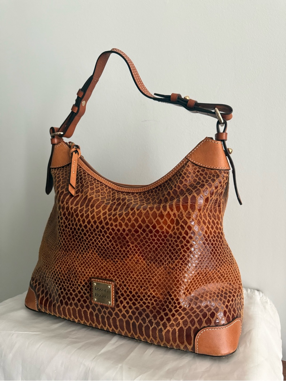 Dooney & Bourke Erica Brown Python-Embossed Leather Hobo Shoulder Bag